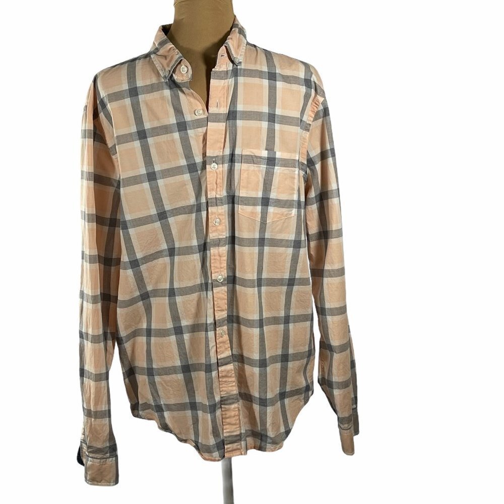 Express Pink Gray Plaid Shirt L